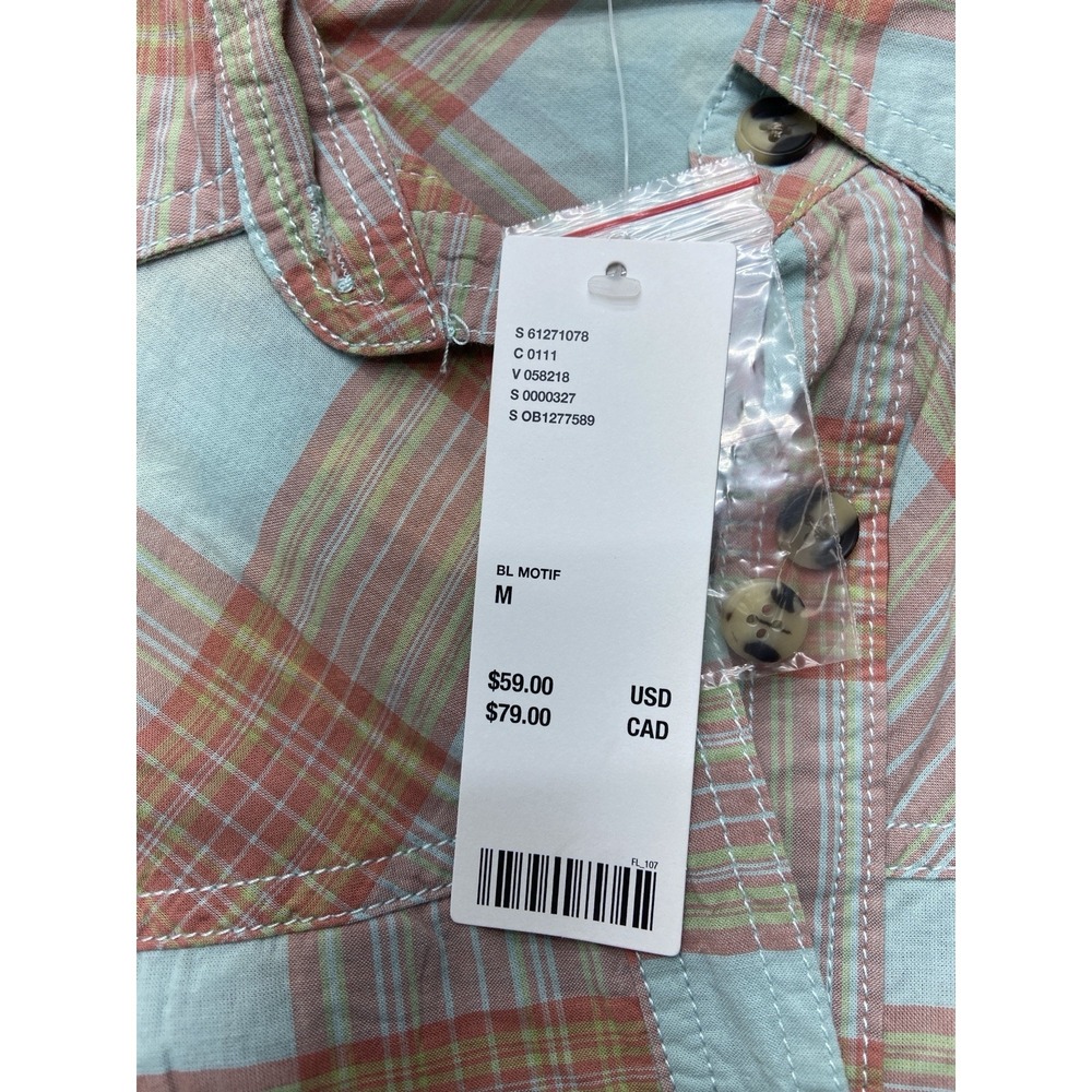 BDG Urban Outfitters Shirt Womens M Blue Plaid Cropped Button Up Frayed Hem - Picture 12 of 13